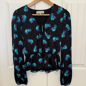Wayf Black Top with Blue and Pink Floral Design